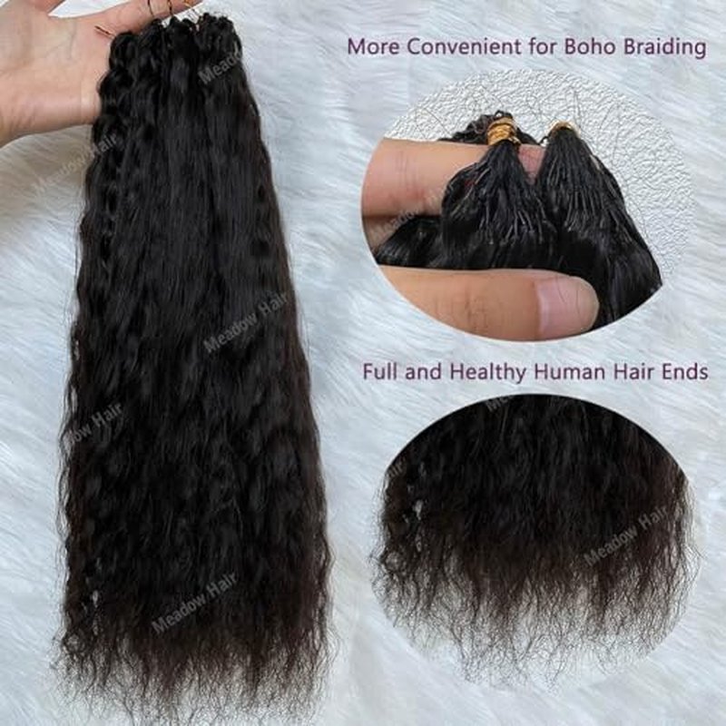 Knotless Crochet Human Hair Braids Extensions Pre Separated Wet and Wavy Brazilian Virgin Human Hair Braiding Bundles With Threading for Black Women Micro Link Meadow Hair 22inch 60g