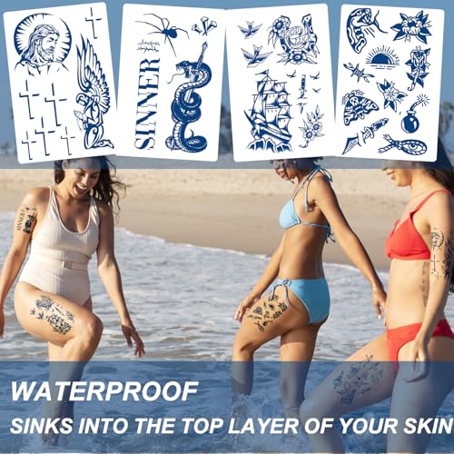 6-Pack Semi-Permanent Temporary Tattoos ? Realistic Gun, Snake & Cross Designs ? Edgy Fake Tattoos for Adults ? Waterproof, Vegan, Lasts 1-2 Weeks ? Plant-Based Ink