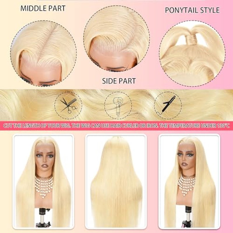 613 13x6 Lace Front Wig Human Hair 24 Inch Straight Blonde Wig Human Hair 13x6 200 Density HD Lace Front Wigs Human Hair Pre Plucked with Invisilbe Hairline Tiny Knots Tangle Free Shedding Free