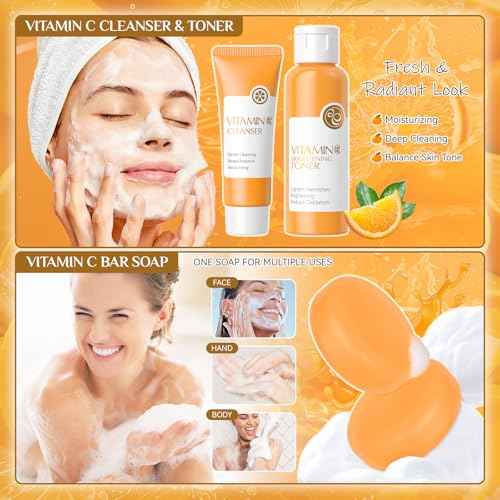 28 Pcs Vitamin C Skin Care Set, Skincare for Girls 10-12, Complete Skincare Routine for Deep Clean, Soft and Hydrated Skin, Ideal Gift for Teen Girls