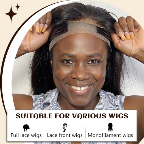 Lace Wig Cap for Women Non Slip, Glueless Wig Grip Cap with 4x5 Transparent Swiss Lace Front, Adjustable Wig Cap with Velvet Grip Band (Brown)