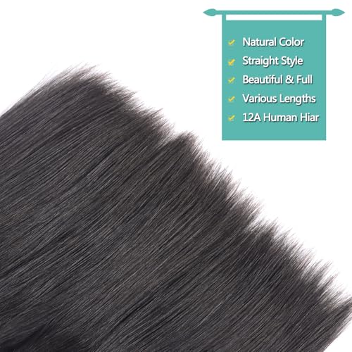 12A Straight Human Hair Bundles (12 12 14 14 Inches, 4 Bundles) 100% Unprocessed Brazilian Virgin Hair for Women Natural Black Hair Weave