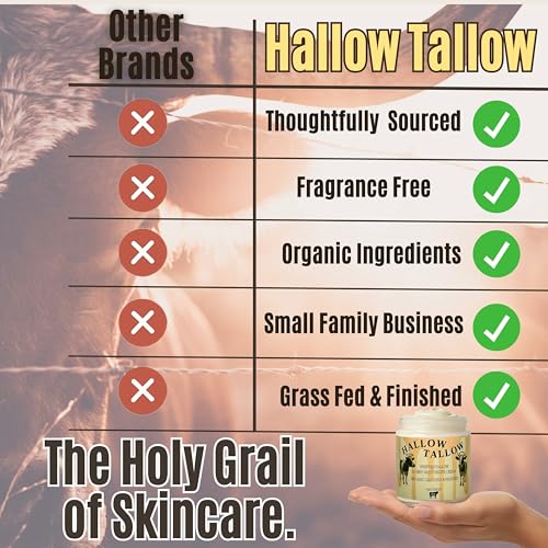 Hallow Tallow Whipped Beef Tallow Moisturizer ? 100% Grass-Fed & Finished Tallow Balm with Manuka Honey, Jojoba & Olive Oil, Calendula Extract ? Natural Hydrating Face & Body Cream, 4oz