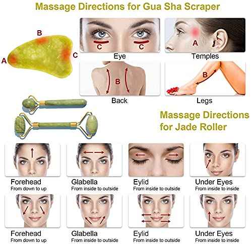 WOBOX 3Pcs Guasha Scraping Massage Tool Set Jade Stone Guasha Board, Used for Face, Neck, Arms, Shoulders, Legs Body Care/Boost Radiance of Complexion,for Valentine’s Day, Birthday, Christmas Gift