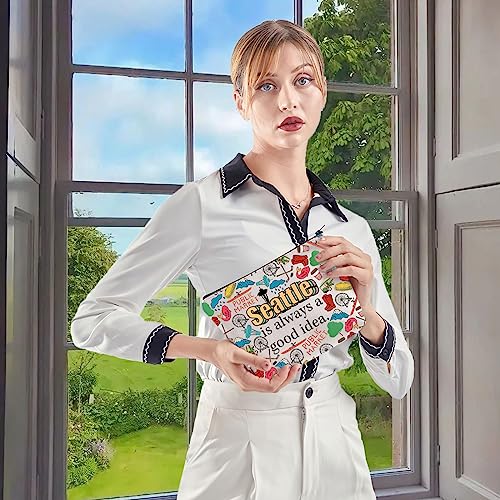 WCGXKO Seattle Welcome Bag - Zipper Pouch Makeup Bag for Beach Gift