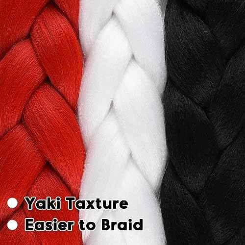 Alileona Jumbo Braiding Hair Extension 24inch Jumbo Box Braiding Hair Synthetic Fiber for Twist Braiding Hair, Bubble Braids Hair Extensions 3 Bundles/Lot (Red-White-Black)