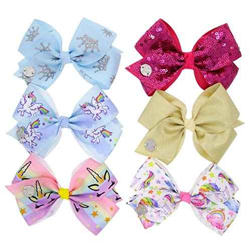 JOJO SIWA 12pcs Hair Bows Clips for Girls (2 Set) - 5 Inches Alligator Clips for Girls Large Bow (1)
