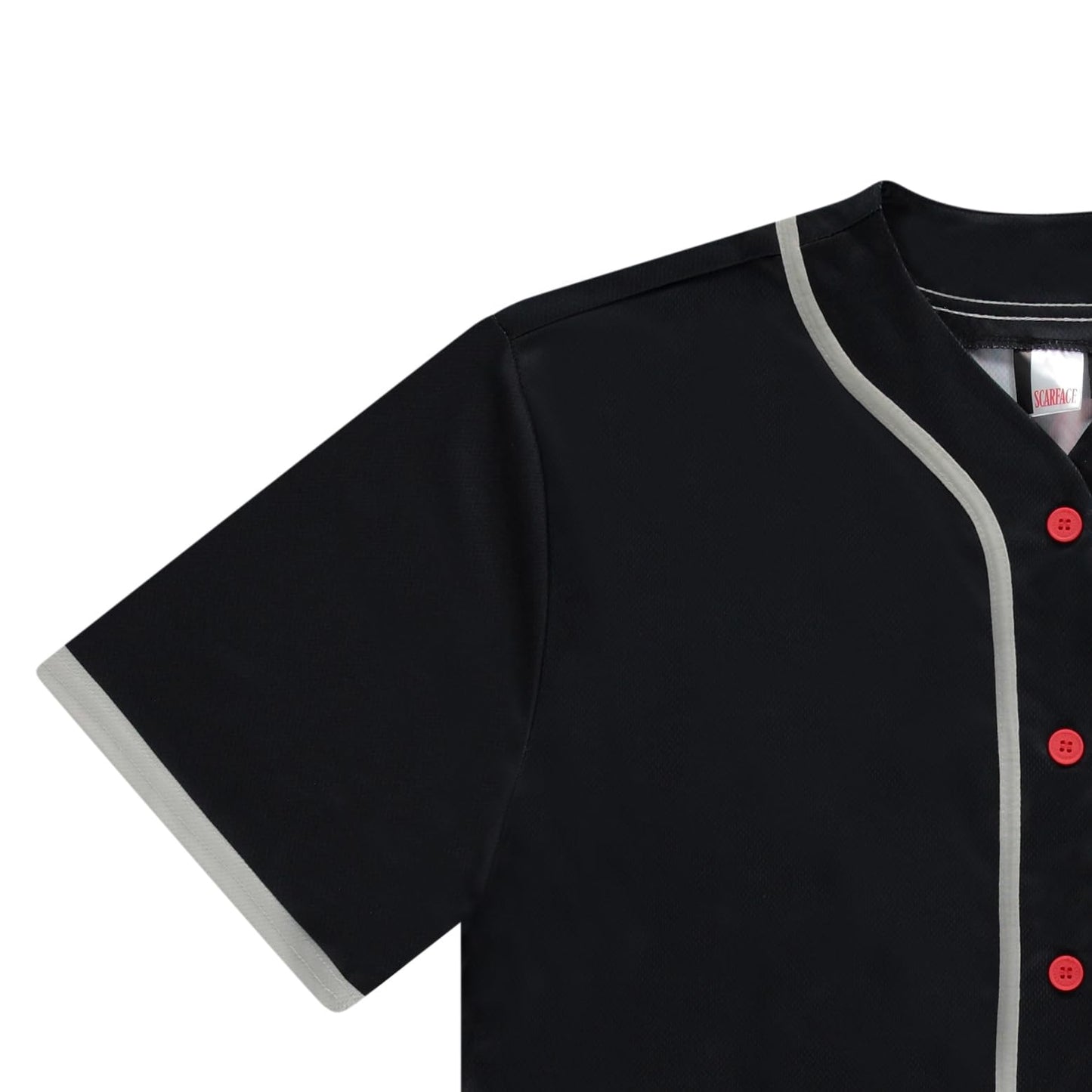 Scarface Tony Montana Men's Jersey - Mesh Button Down Baseball Jersey Movie Retro Fashion Top (Black, Large)