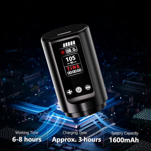 BIGWASP Z2 Wireless Rotary Tattoo Machine Pen, Adjustable Stroke, 1,600mAh Battery, Coreless Motor for Professional Artists - Black