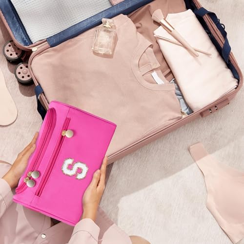 COSHAYSOO Initial Girls Hanging Toiletry Bag Tween Preteen Teenager Christmas Birthday Gifts Basket Stuffers for Teen Girl 10-12 12-14 16-18 Travel Trip Favors College Dorm Essentials Pink Letter A