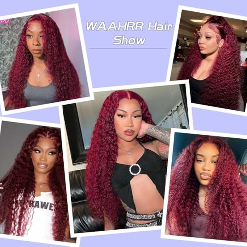 Burgundy Wig Human Hair 13x6 Deep Wave Lace Front Wigs Human Hair 200 Density 99j Burgundy HD Lace Front Wigs Pre Plucked 200 Density Red Colored Wig with Baby Hair for Women 20 Inch