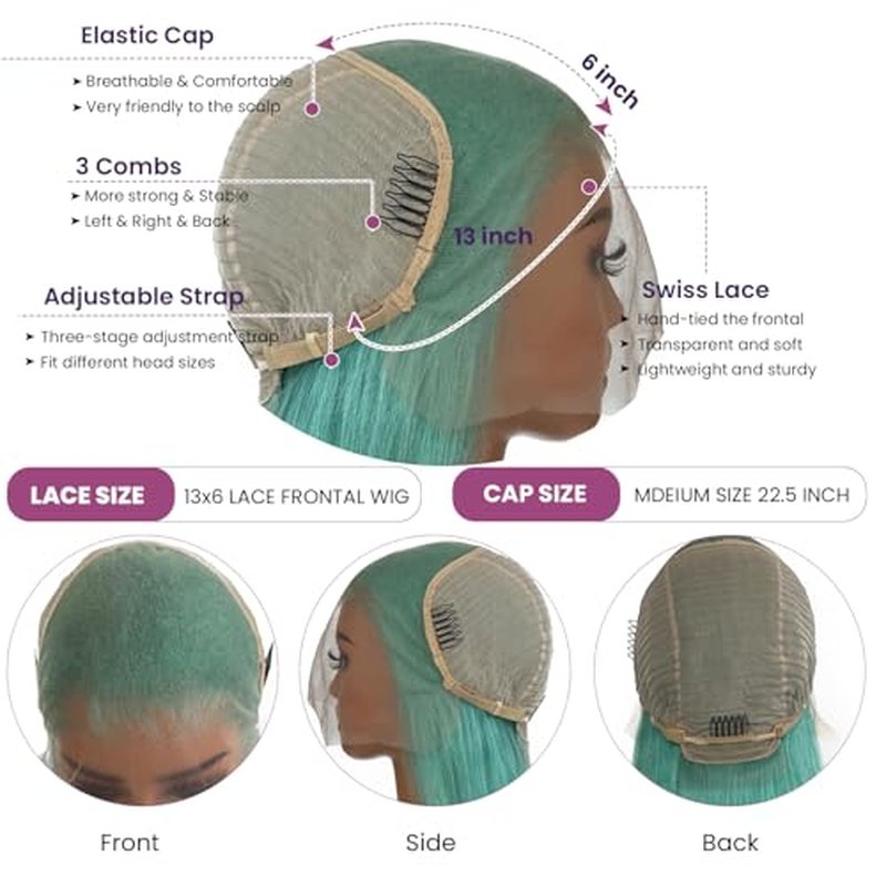 Ubetta Aqua Blue Lace Front Wigs Human Hair Glueless Transparent 13x6 Lace Front Wigs Human Hair Pre Plucked 20 Inch Colored Turquoise Wig Human Hair 180% Density HD Lace Frontal Wigs for Women