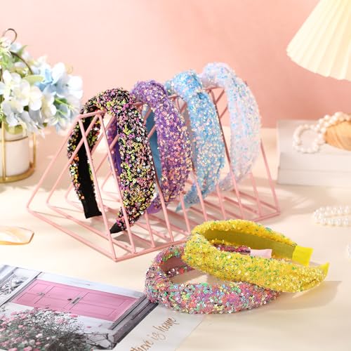 6 Pcs Sequin Knotted Headband for Girls Women Sparkly Knot Headbands Kids Rainbow Knotted Hair Bands Glitter Hair Accessories for Birthday Party Christmas