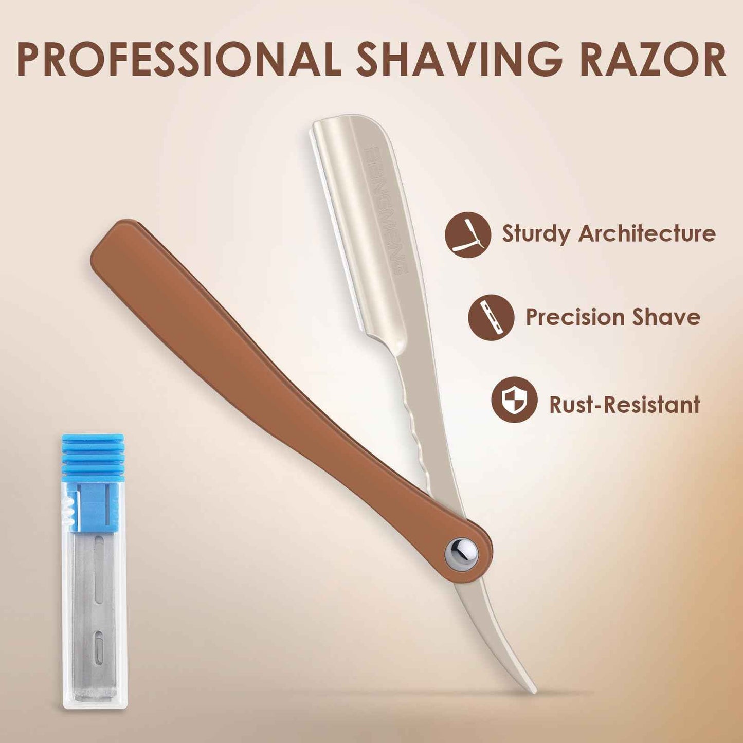 BANGMENG Straight Razor for Men, Professional Barber Razor with 20 Stainless Steel Blades, Edge Single Blade Shavette Shaving Razor for Smooth Precise Shave