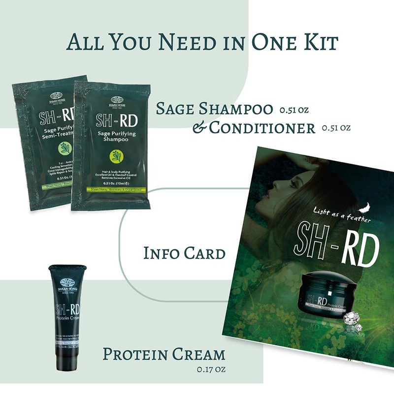SH-RD Scalp Purifying Essentials for Travel & Trial | Sage Shampoo and Conditioner, Protein Cream | Hotel Size Set for Oily Hair Anti-Dandruff