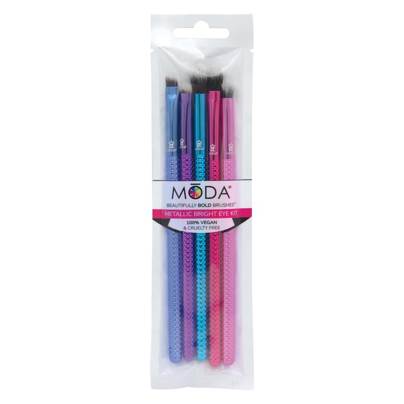 MODA Pro 5pc Deluxe Eye Makeup Brush Kit, Includes - Shader, Crease, Detail, Smudger, and Liner Brushes (Multi-Colored Metallic)