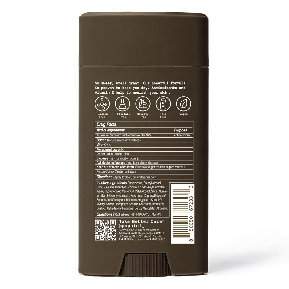 PAPATUI Triple Action Antiperspirant for Men - Sweat Control & Odor Neutralizer | Cedar Sport | 2.6 oz