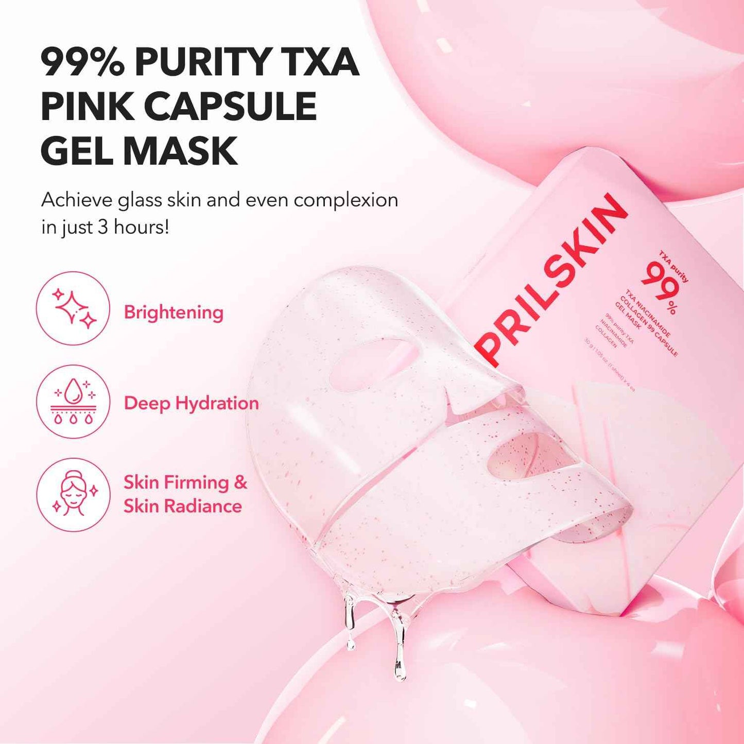 APRILSKIN TXA Pink Capsule Gel Mask | Overnight Face Mask for Glass Glow Skin I 99% High-Purity Tranexamic Acid 3 for uneven skin tone I Elasticity, Hydrating and Firming I Korean Skincare I 30g x 4ea