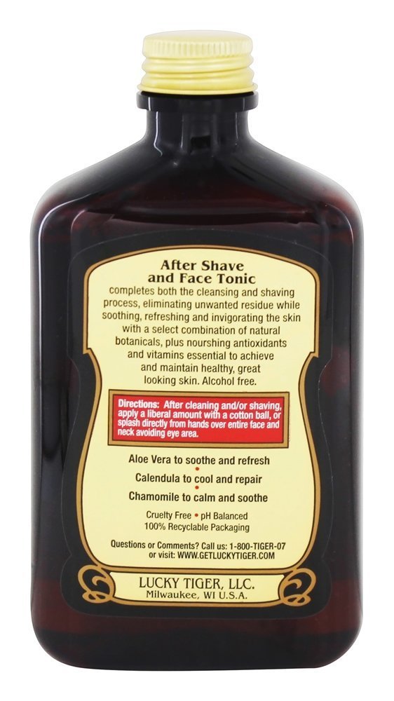 Lucky Tiger After Shave and Face Tonic (8 Fl Oz) – Alcohol-Free AfterShave Lotion for Men – Soothing Face Toner with Aloe Vera, Calendula & Chamomile for Razor Burn Treatment