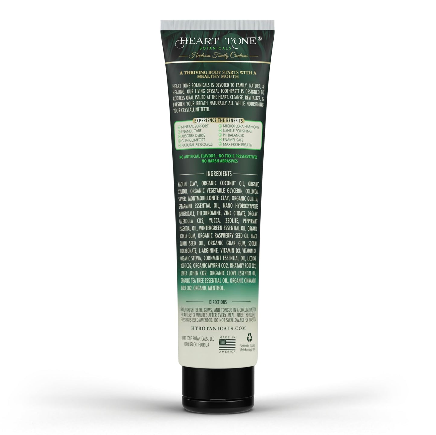 Heart Tone Botanicals Theobromine & Hydroxyapatite Toothpaste | Living Crystal | Fluoride Free | Colloidal Silver, Bentonite Clay, L-Arginine | Low Abrasion Tested | Mint
