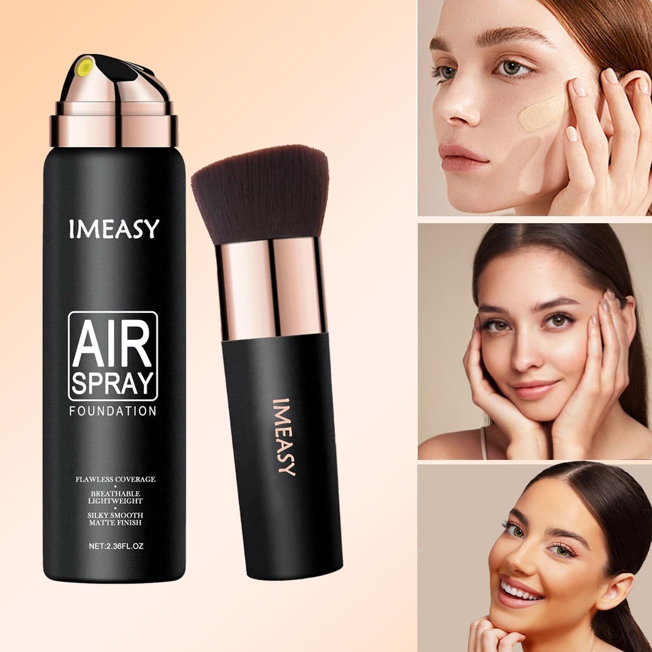 Airbrush Makeup Foundation Spray, Flawless Full Coverage Foundation, Long-Lasting, Breathable & Moisturizing for Older Women, Teens, and Mature Skin, Buildable Coverage for Smooth Radiant Skin (NUDE)