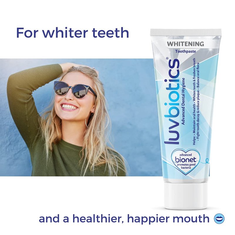 Luv Biotics Probiotic Whitening Toothpaste with Xylitol & Aloe Vera for Fresh Breath and Oral Care - 3 x 75ml