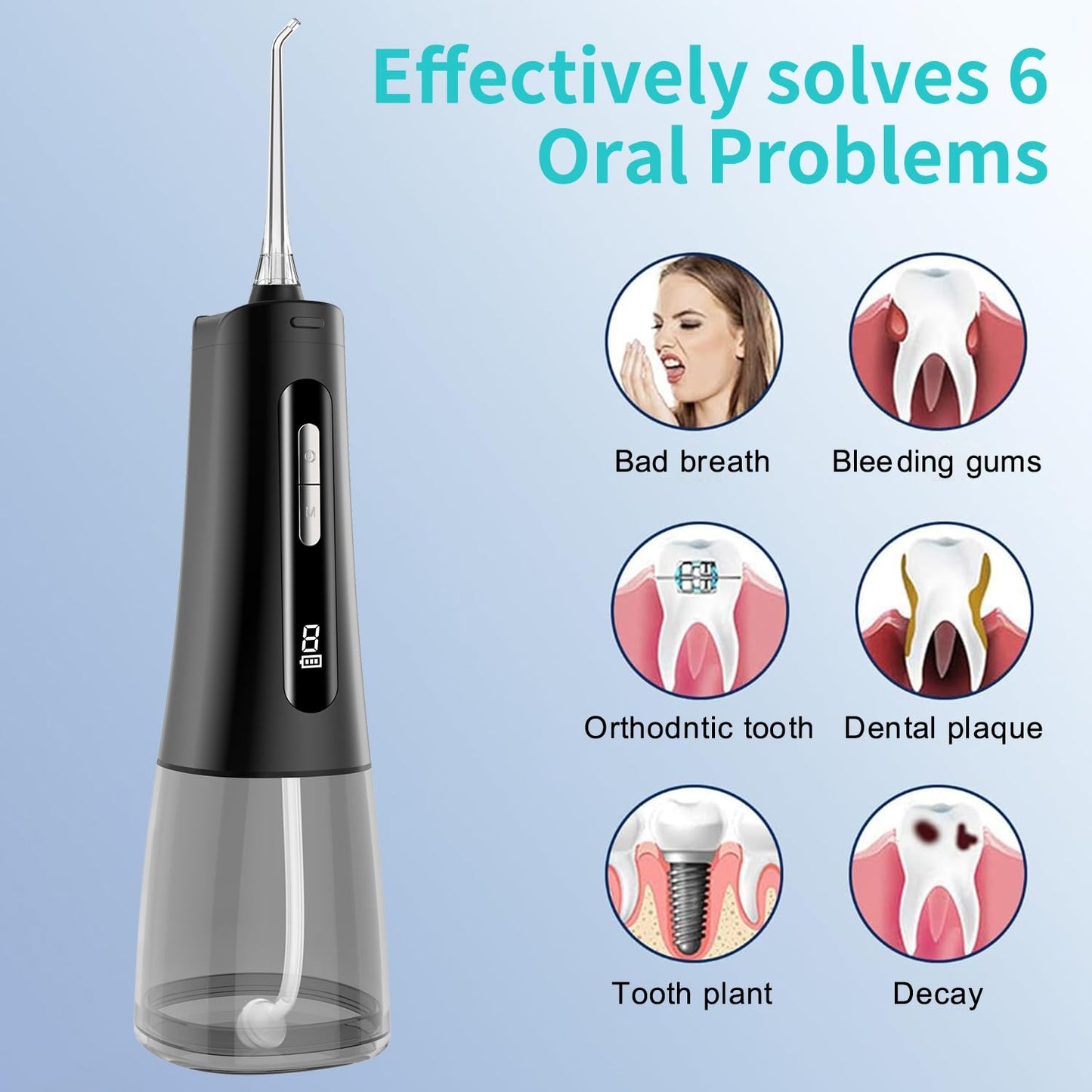 Water Dental Flosser for Teeth, Portable Cordless Oral Irrigator with 4 Modes 9 Intensities, Rechargeable IPX7 Waterproof Water Flosser, Travel Water Dental Picks for Cleaning