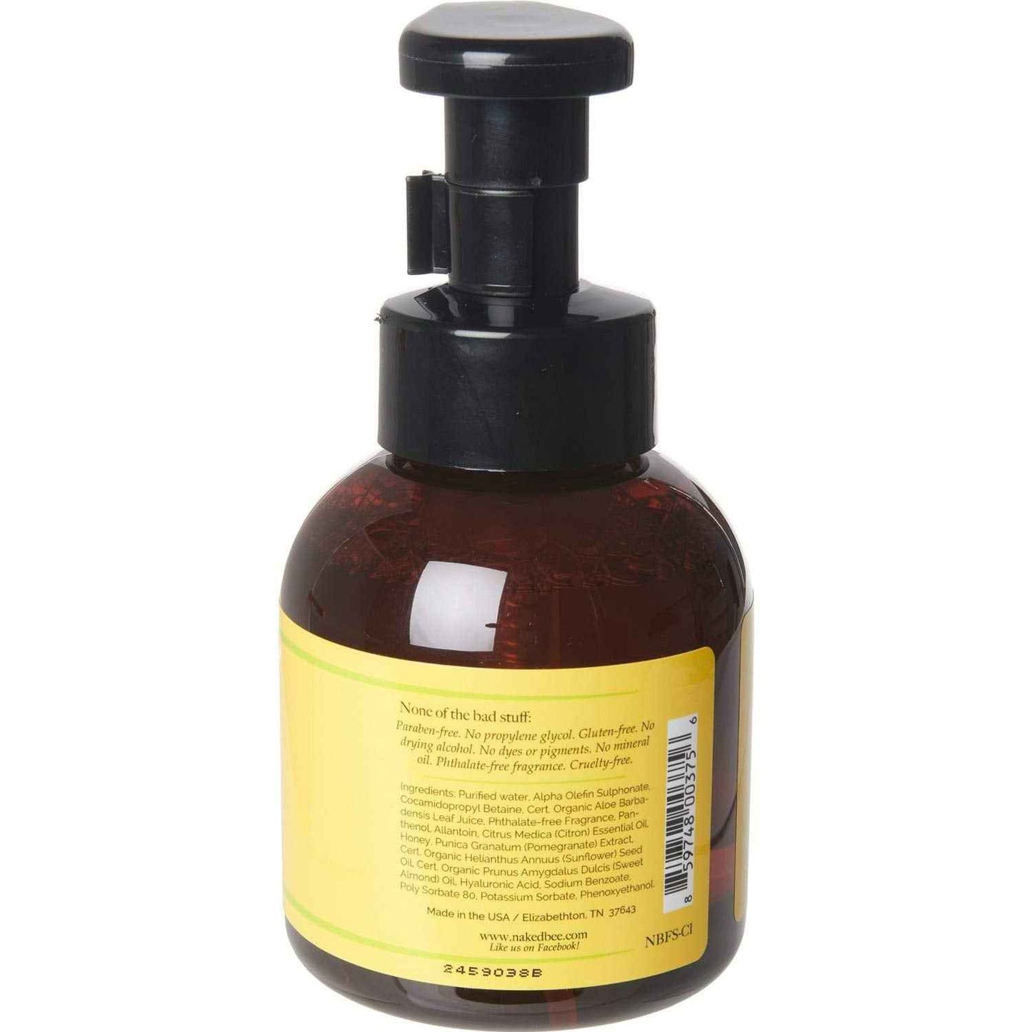 The Naked Bee Citron & Honey Foam Soap (12 oz) Liquid Foaming Hand Soap - Mild Cleanser to Reduce Dryness - Gentle Foam for Clean and Soft Hands