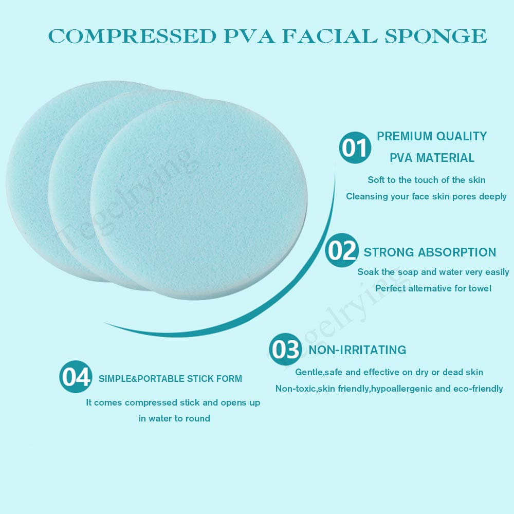 Facial Sponges Compressed,360 Pieces Makeup Remover PVA Professional Round Face Wash Sponges Spa Pads for Women Exfoliating Cleansing,Blue
