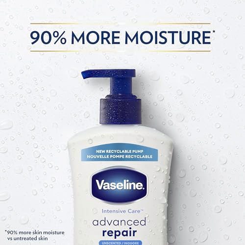 Vaseline Intensive Care Unscented Advanced Repair Body Lotion - Ultra-Hydrating with Lipids for Extremely Dry Skin, 20.3 oz, Pack of 3