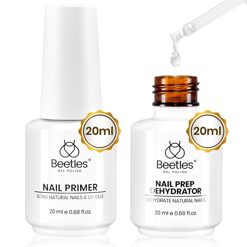 Beetles 20ml 2Pcs Nail Dehydrator and Primer, Large Capacity Acid Free Acrylic Nail Prep Dehydrate and Primer for UV Gels Superior Bonding Professional Salons Set