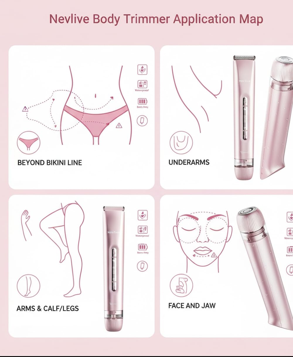 Bikini Trimmer for Women - Painless 2-in-1 Electric Shaver for Sensitive Areas & Bikini Line, Cordless Dual Head Razor, IPX7 Waterproof Wet/Dry, USB-C Fast Charge, Travel-Friendly