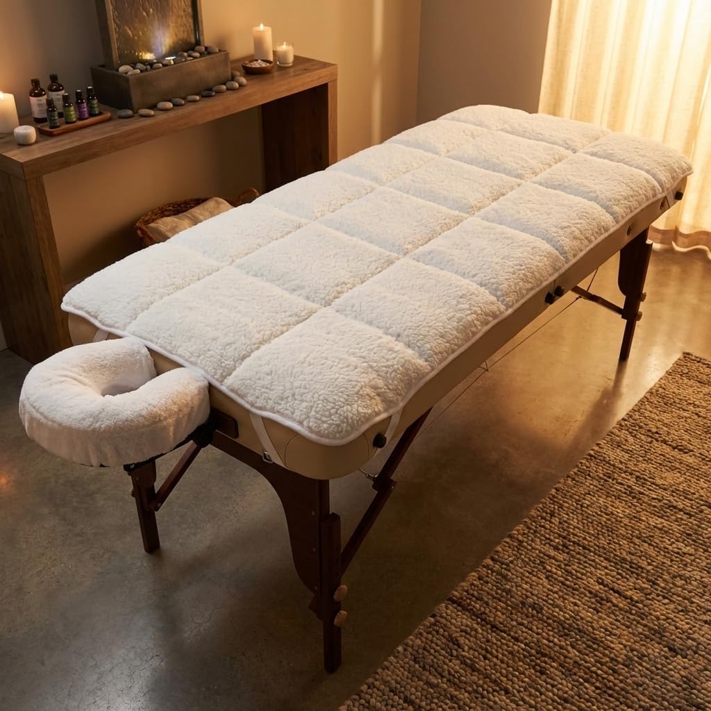 Fleece Massage Table Cover Set - Cozy Quilted Bed Topper with Pad & Face Cradle | 31"x72", Hypoallergenic, Skin-Friendly for Spa & Home Massage
