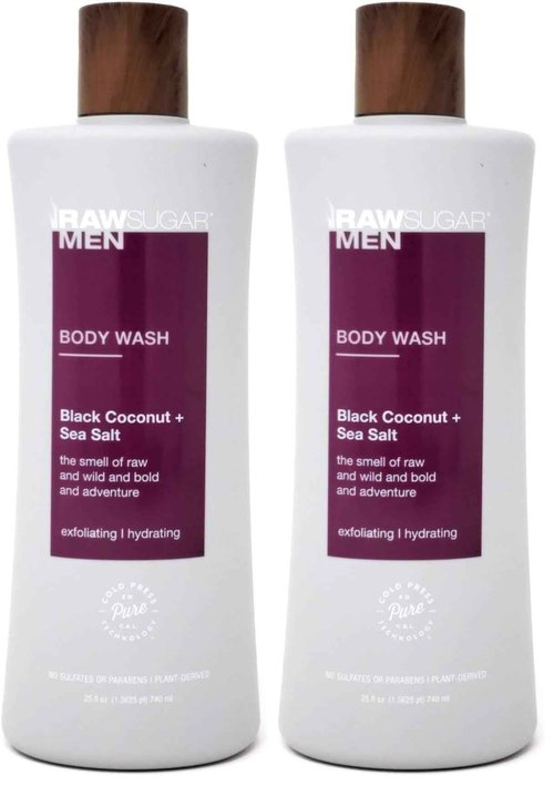 RAW SUGAR Men's Body Wash 25 fl oz (Pack of 2) (Black Coconut + Sea Salt)