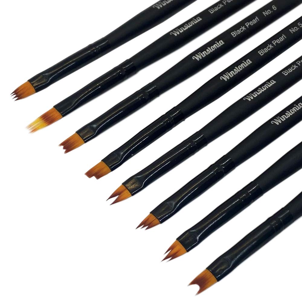 Winstonia 8 Pcs Nail Brush Set for Flowers, Gradient, Ombre Art Pattern Manicure Designs - Professional Gel, Acrylic and Polish Nail Art Brushes Kit – BLACK PEARL
