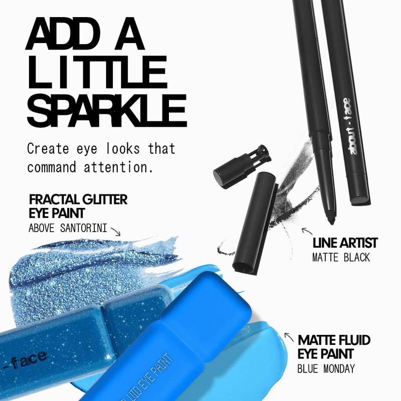 aboutface Fractal Glitter Eye Paint Above Santorini – Smudge-Proof, Long-Lasting Liquid Eyeshadow – Intense Sparkle with Mousse Texture – Vegan, Cruelty-Free – 0.13oz (Sapphire)