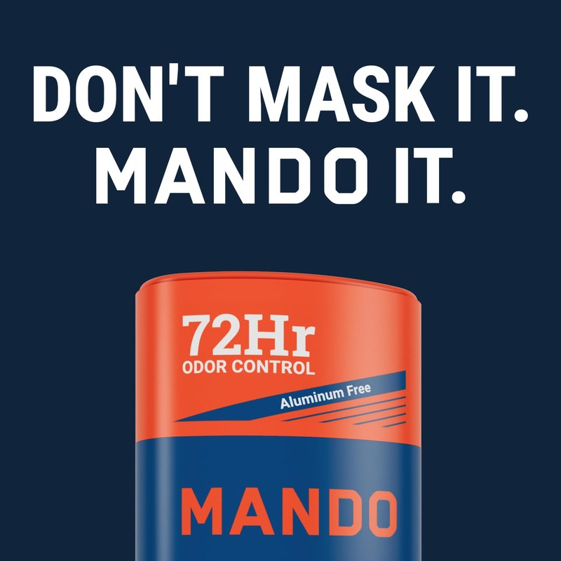 Mando Whole Body Starter Kit - 2.6oz Solid Stick, 3.6oz Spray, 1.5oz Acidified Body Wash, 5oz Acidified Cleansing Bar, 15ct Deodorant Wipes - Aluminum Free Odor Control - 5 Piece Bundle (Pro Sport)