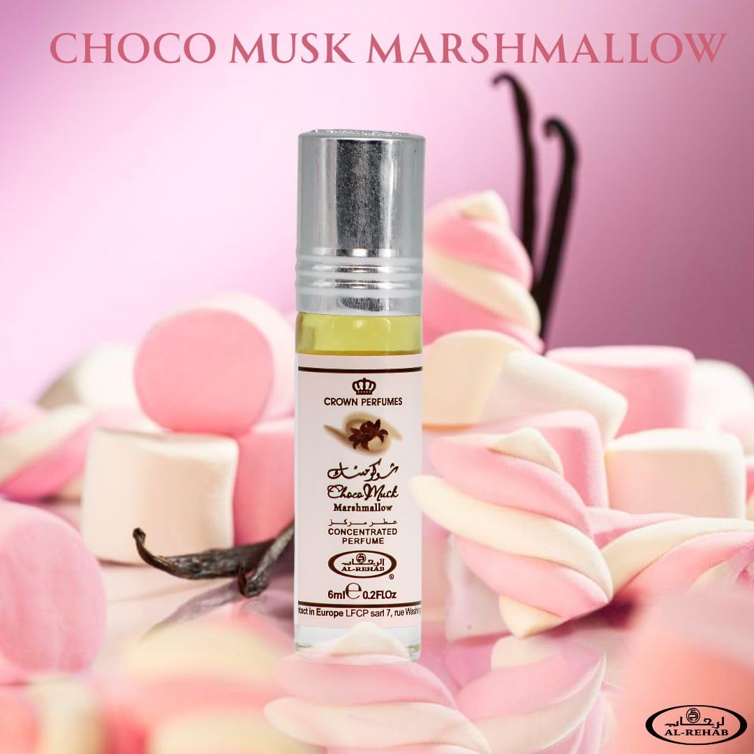 Al-Rehab Choco Musk Marshmallow Perfume Oil Roll-On - 6ml (0.2 oz) | Gourmand Fragrance with Strawberry, Marshmallow & Cocoa | Sweet, Fluffy & Addictive | Arabian Dessert Scent for Women