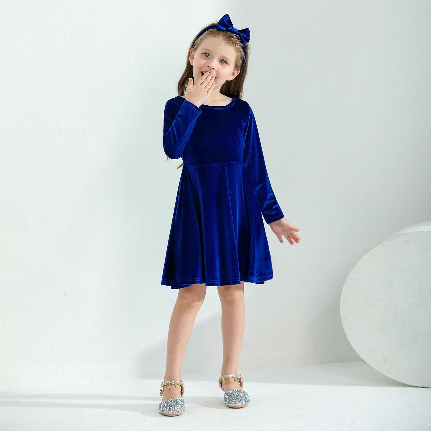Weixinbuy Toddler Girl Fall Winter Clothes Outfit Baby Girl Velvet Twirl Dress Long Sleeve Pocket Swing Party Dress for Girl