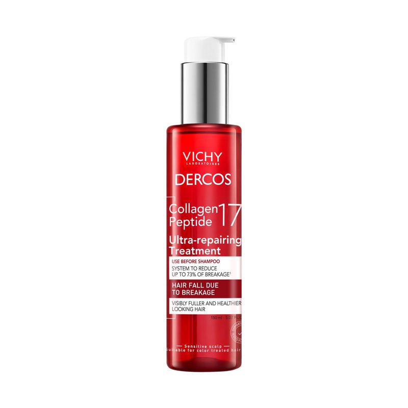 Dercos Collagen Peptide 17 Ultra-Repairing Treatment, 150ml, Anti Hair Fall Pre-Shampoo Bond Repair Hair Treatment, Strengthens, Reduces Breakage, Preps & Protects