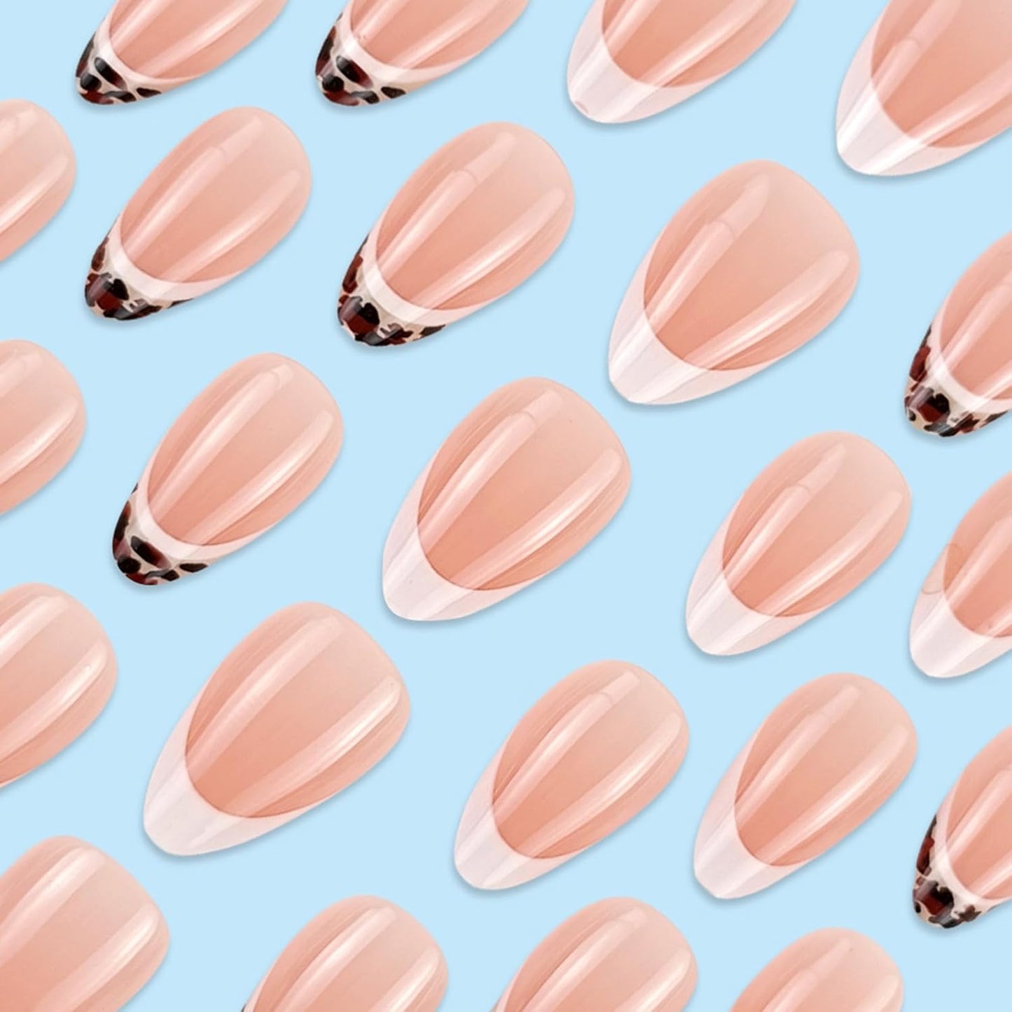 French Tip Almond Press-On Nails with Gold Bow | Reusable Glossy Acrylic False Nails for Women