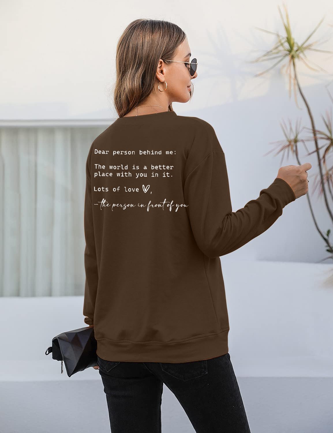 JINTING You Are Enough Sweatshirt for Women Mental Health Dear Person Behind Me Hoodie Shirt Inspirational Pullover Top Brown