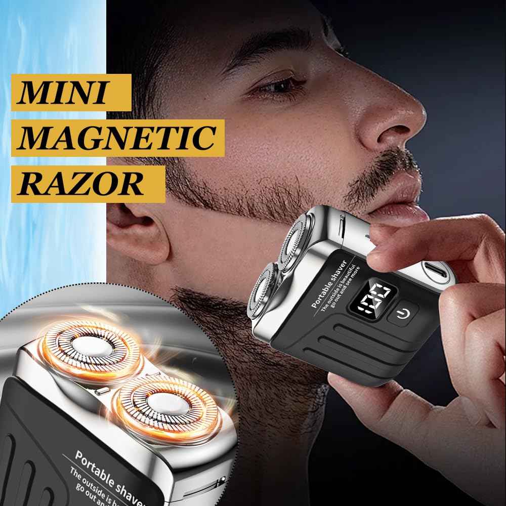 KUIRUNRX® Beard Shaver Mini, Mini Portable Electric Shaver, Cordless Travel Shavers, Removable Blades for Wet and Dry use, Suitable for Travelling at Home (Black)