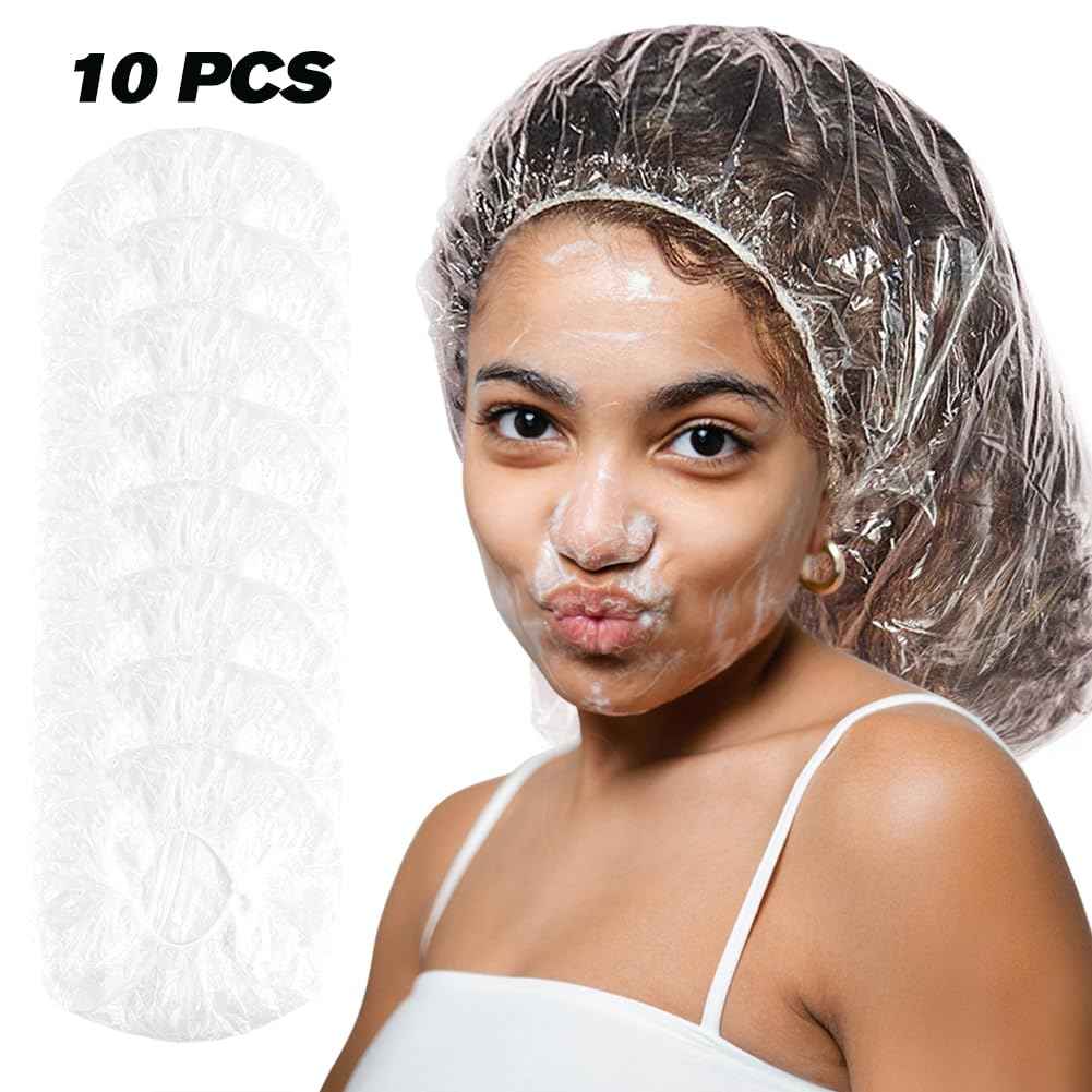 Sent Hair Super Big XXLarge Shower Cap 10 pcs Disposable Plastic Bath Cap Waterproof Dustproof Spa Shower Cap Bathing Hair Caps for Women, Travel, Home Use, Hair Salon