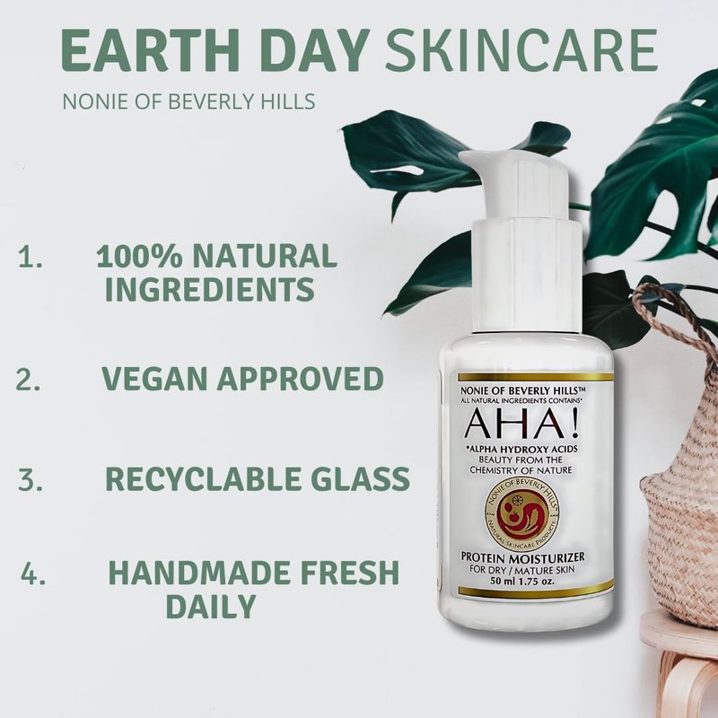 Nonie AHA Protein Moisturizer for Dry Skin Rejuvenating Protein Cream with Alpha Hydroxy Acids 100% Natural & Vegan Ingredients Gentle USA Made