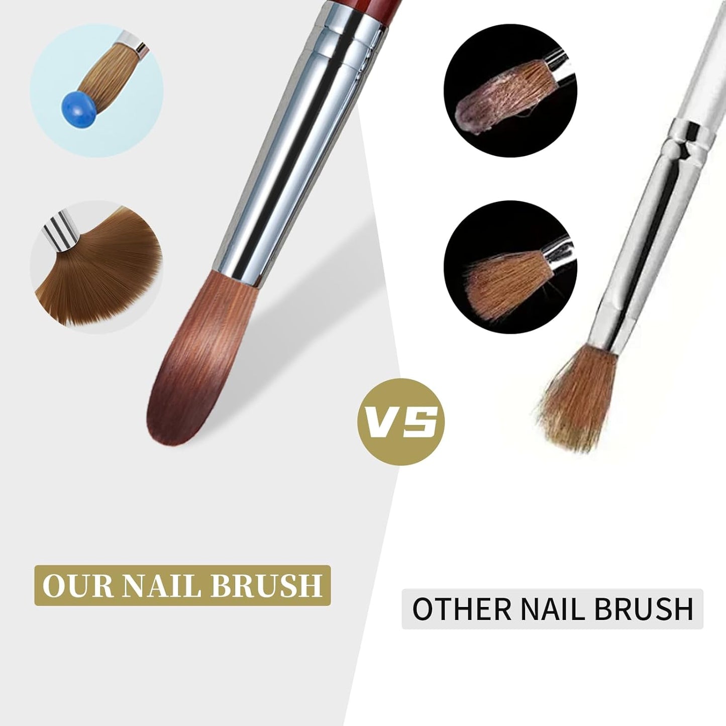 Kolinsky Hair Acrylic Nail Brush - Professional Sandalwood Handle for Powder Application | Size 16, 1 Count