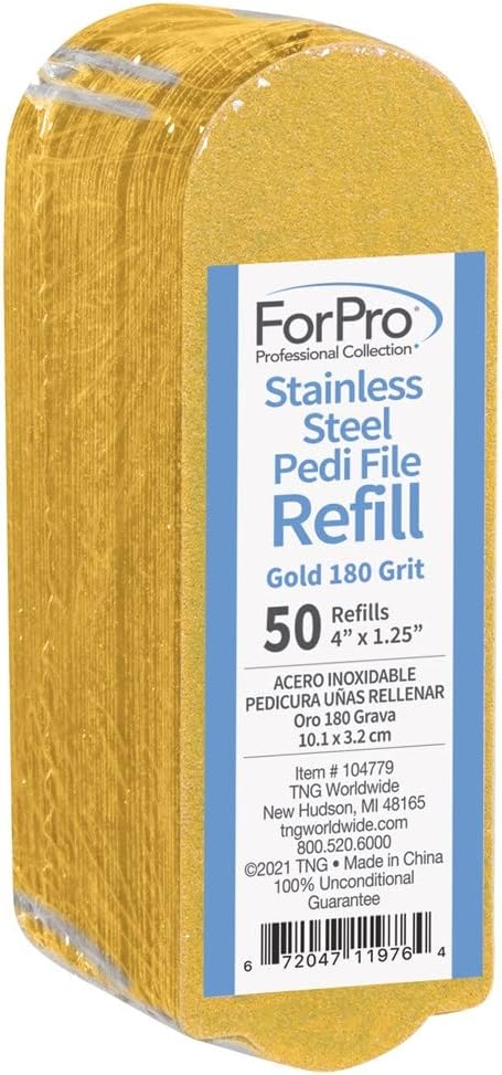 ForPro Professional Collection Stainless Steel Pedi File Refill, 180 Grit, White, EZ-Strip Peel Pedicure Refill Pads, 1.25” W x 4” L, 50-Count