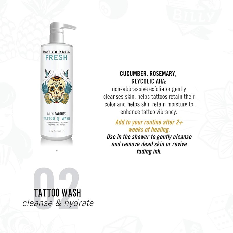 Billy Jealousy Make Your Mark Fresh Tattoo Wash, Cleansing and Hydrating Tattoo Aftercare Enriched With Cucumber and Rosemary, 16 Fl Oz