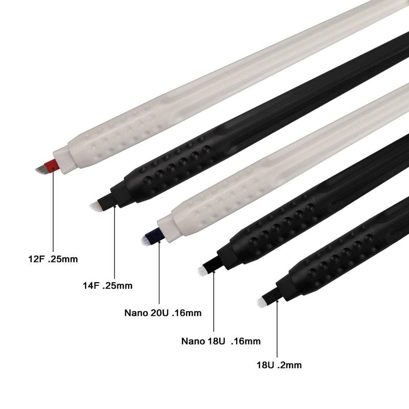10pcs Disposable Microblading Manual Pen With Needle and Cap Permanent Makeup 14 Slope Blades 0.25MM,disposable blister package