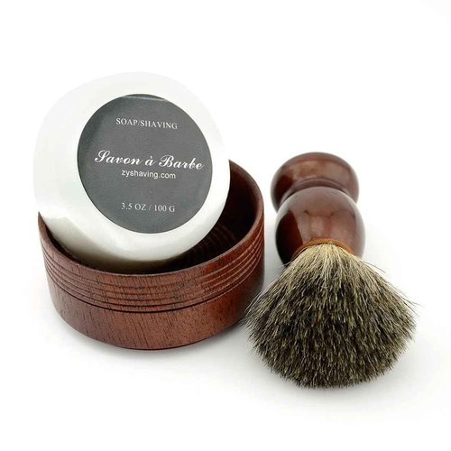 Pure Badger Hair Shaving Brush Natural Wood Mug Bowl Hand-Made Soap Barber Set